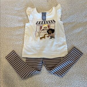 Tahari Kids White Ruffle-Sleeve Pajama Set with Brown Striped Leggings